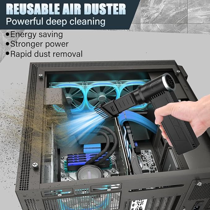 Cordless Electric Air Duster: 120,000 RPM High-Speed 4-Speed Adjustable Blower, Rechargeable Battery-Powered Dust Cleaner for PC Keyboards, Electronics, Cars & Outdoor Use (deep Black)