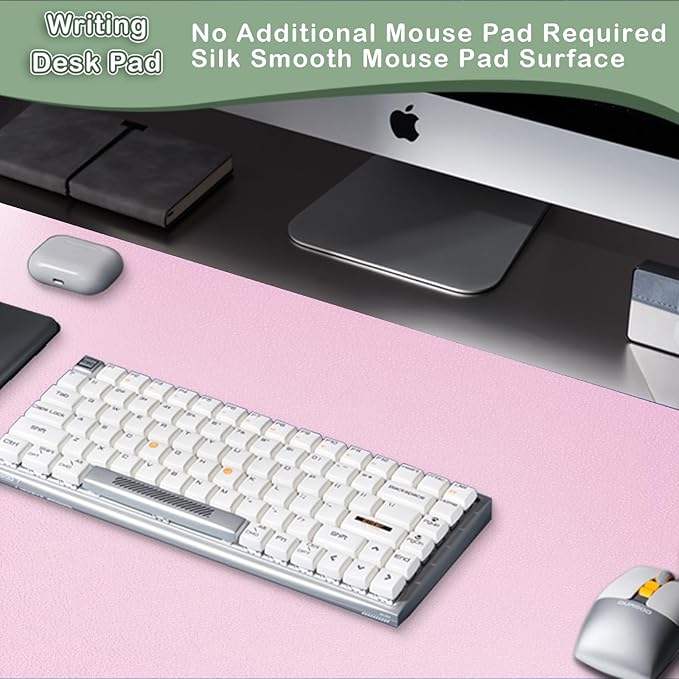 Boutilon Leather Desk Pad Protector,Non-Slip Mouse Pad,Laptop Desk Pad,Office Mouse Mat,Waterproof Leather Desk Blotter,Desk Writing Pad for Office and Home (S-Baby Pink,24"x 14")