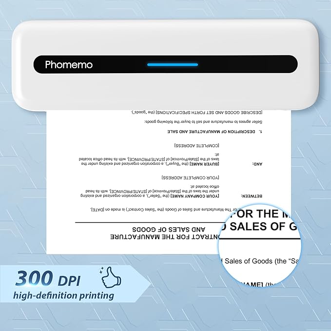 Phomemo Portable Thermal Printer, Bluetooth Inkless Portable Printers Wireless for Travel, Support 8.5''x11'' US Letter & A4, Small Compact Mobile Printer for Phone Laptop, for Office School Home Use
