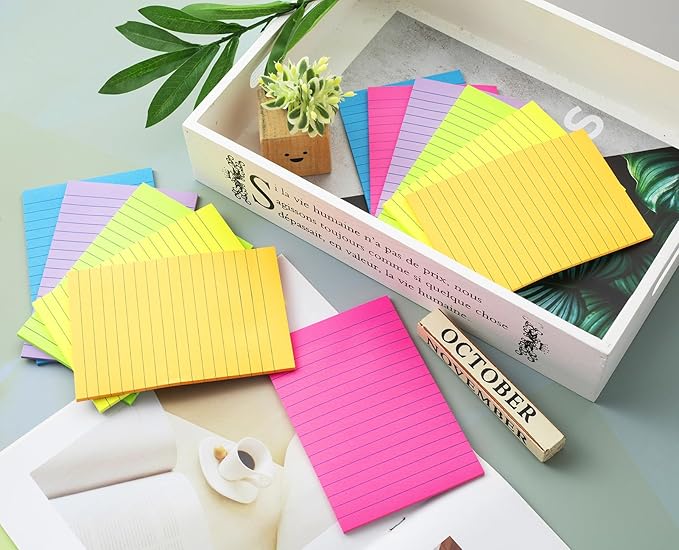 (36 Pack) Lined Sticky Notes 4x6 in Ruled Stickies Super Sticking Power Memo Pads Bright Colors