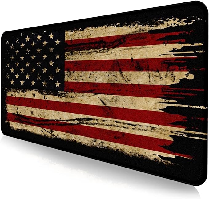 Large Extended Gaming Mouse Pad with Stitched Edges, Non-Slip Waterproof Rubber Base Mouse Pad for Office, Computer, Keyboard, Laptop and Home Desk Pad 35.4 x 15.7 x 0.12 Inch (American Antique Flag)