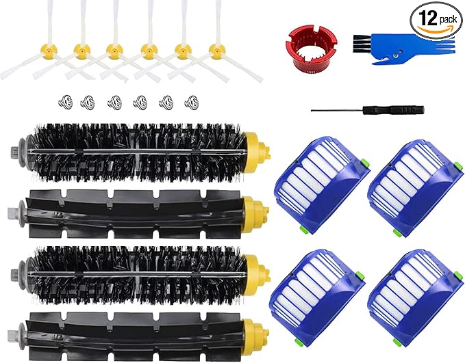 HsvrySa Replacement parts for iRobot Roomba 600 Series 694 675 618 692 675 676 695 677 671 655 645 690 680 660 650 620 614 & 500 Series 595 585 564 robot 2 Bristle 2 Beater Brush 4 Filter 6 Side Brush