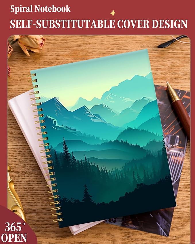 Spiral Journal Notebook for Women,A5 College Ruled Notebooks 6"x 8.4", 120 Pages Lined Journal with Premium Thick Paper,Perfect for School Office Home Gifts(Mountains Forest)