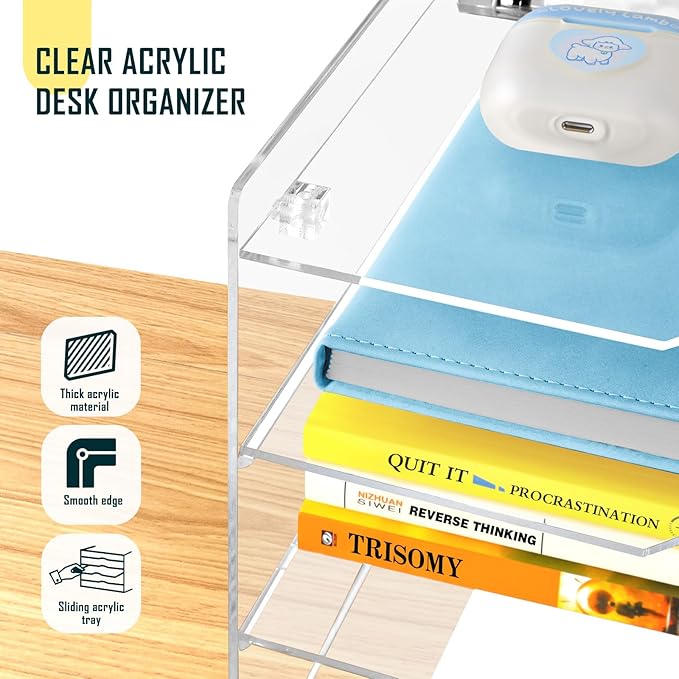 KKU 5 Tier Clear Acrylic Desk Organizer, Letter Tray Paper File Desk Organizer and Accessories For Office Supplies