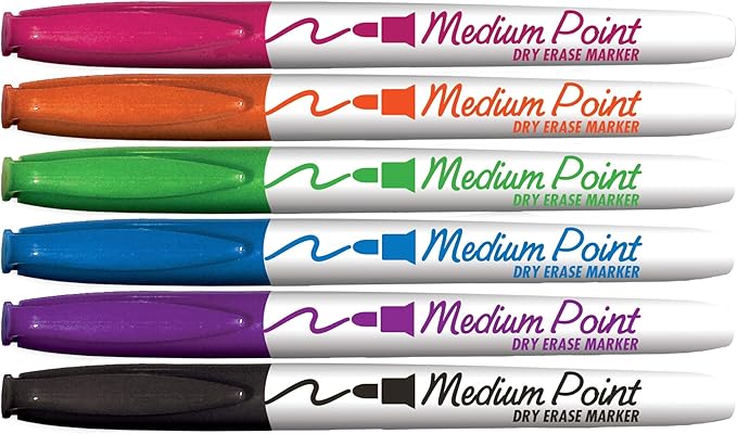 Board Dudes DDN73 SRX Medium Point Dry Erase Markers, Assorted Colors, 6 Count