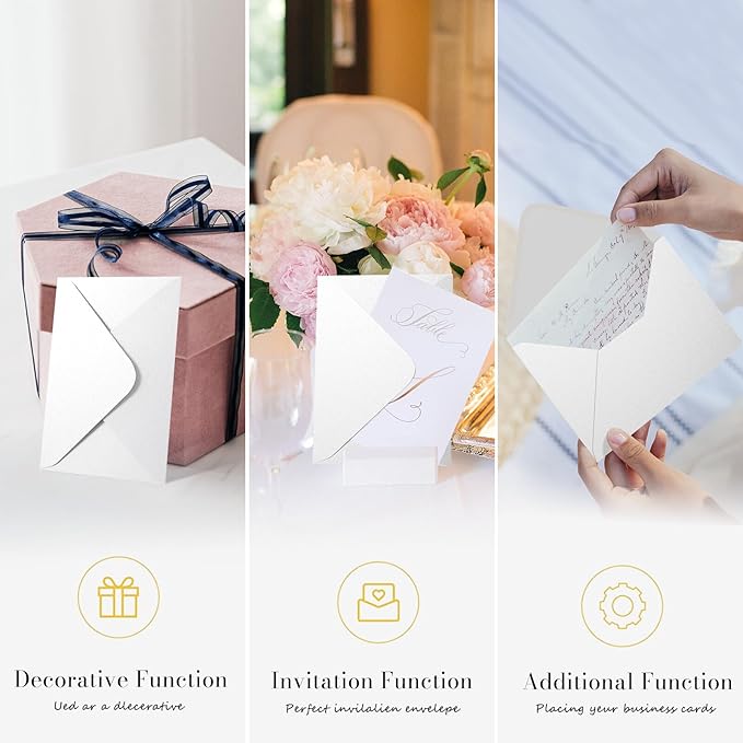 Shimmer Shiny White Envelopes 5.25 x 7.25 inches 100 PCS, Goefun A7 Euro V Flap Envelopes with Gummed Seal for 5 x 7 Cards, Wedding, Baby Showers, Birthday, Graduation