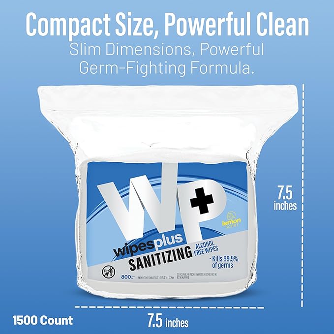 WIPESPLUS Hand Sanitizing Wipes Refill Bag Alcohol-Free Wipe for Restaurant and Retail, 3200 Count, (4 Packs of 800 Sheets)