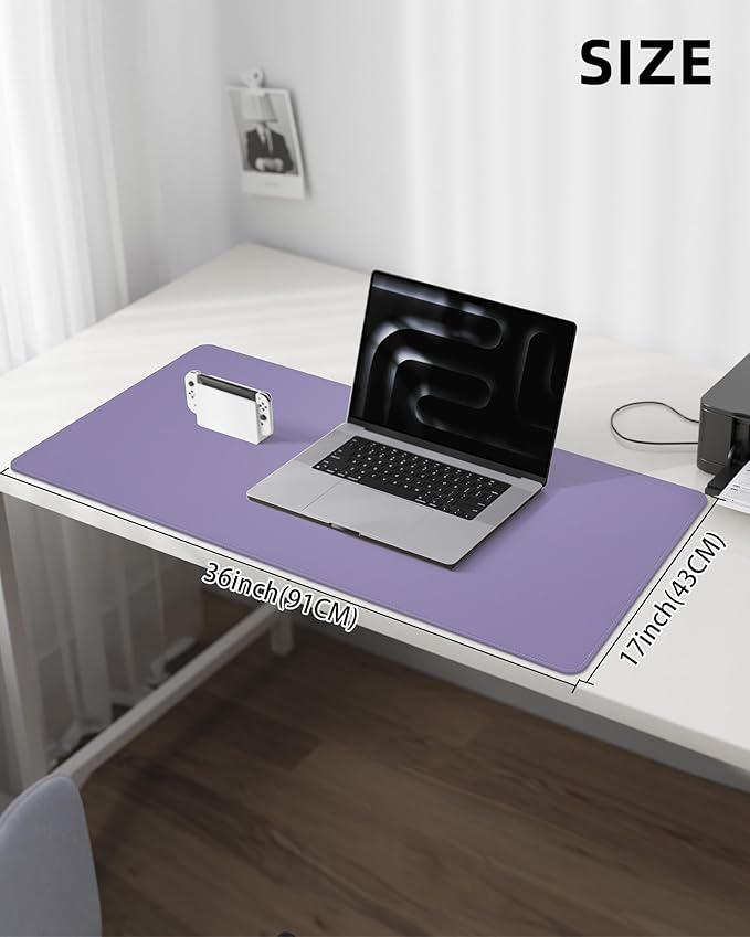 Leather Desk Pad Protector,Desk Mat,Large Mouse Pad, Non-Slip Desk Pad, Waterproof PU Leather Desk Blotter Mat, Desk Cover for Office and Home (Light Purple, 36" x 17")