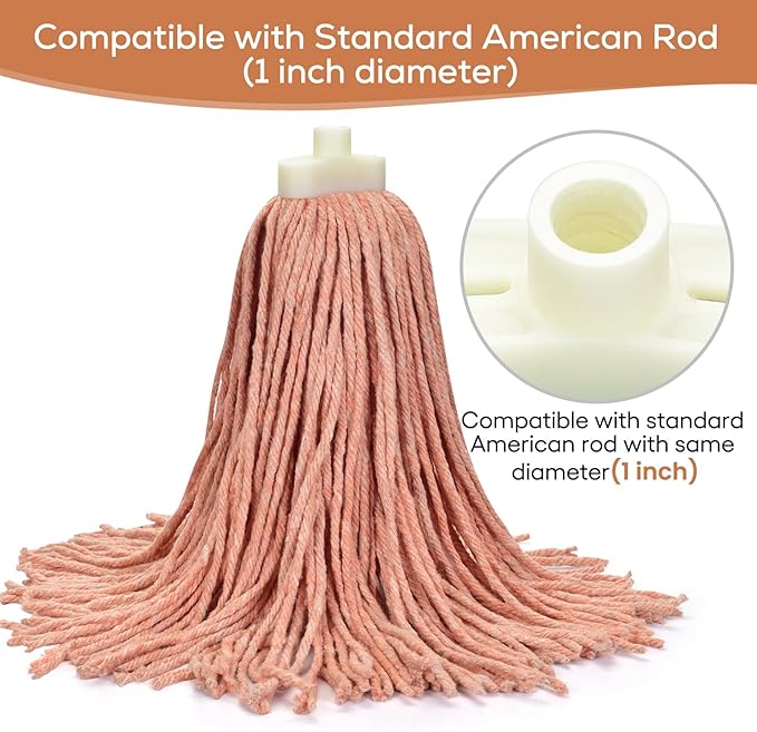 Matthew Cleaning Screw-on Heavy Duty Cotton Wet Mop Replacement Heads(Orange, Medium,3Pack) with 2 Pack Microfiber Cloth for Residential & Commercial Floor Cleaning Use- Fit Standard American Screw
