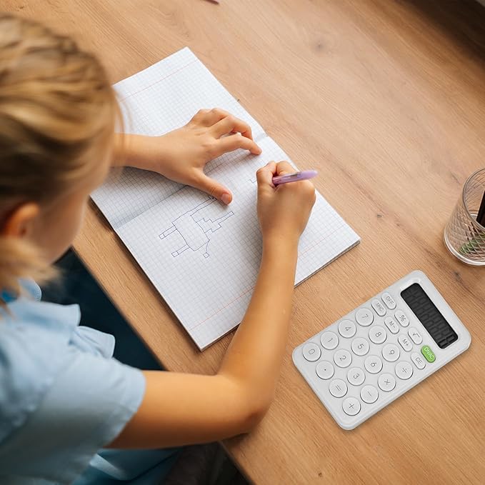 Cute Calculator, Basic Four Function for Teachers Students Basics Office, Small Handheld Calculators, 8 Digit with LCD Display, Sensitive Button, 5.5×3.2 inches White