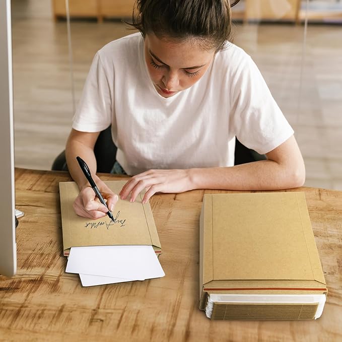 50 Pack 7x9 inch Kraft Rigid Mailer Self Seal Photo Document Mailers, Stay Flat Kraft Cardboard Envelopes Photography Mailers for CD, Photos, Document