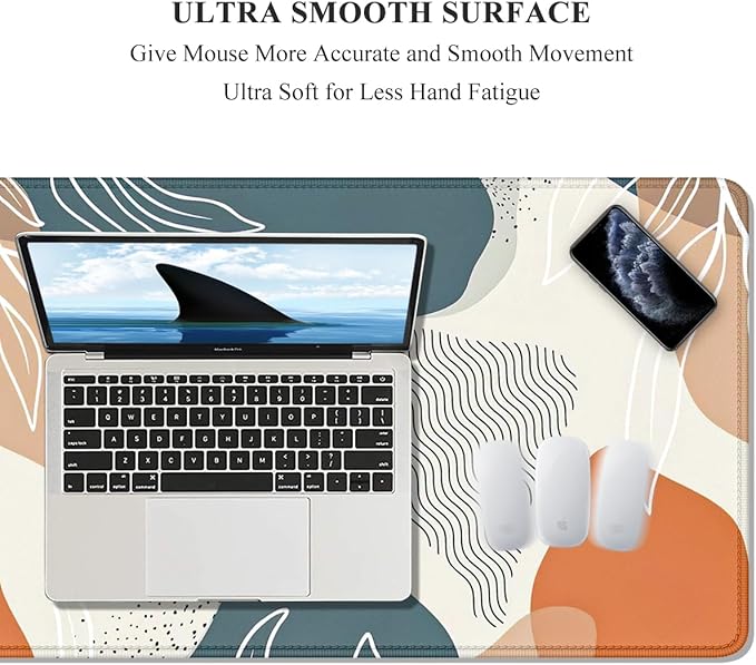 Auhoahsil Large Mouse Pad, XXL Gaming Mousepad, Desk Mat for Desktop, Thick Rubber, Big & Long Size, Stitched Edges, Full Desk Pad for Laptop & Computer, Extended 31.5 x 11.8 in, Abstract Art Leaves