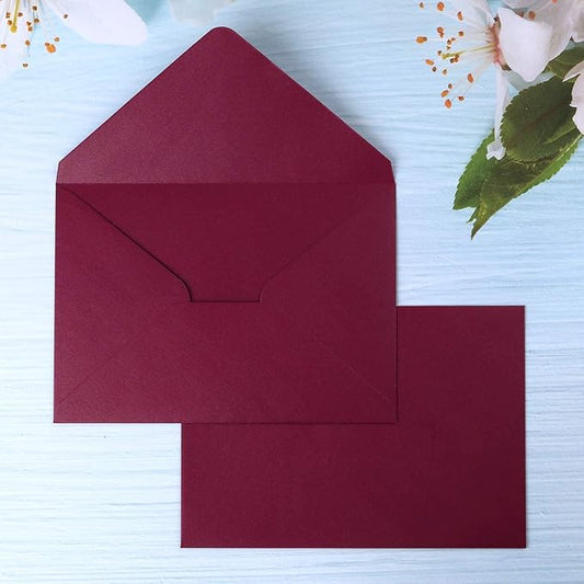 PONATIA 50 PCS/Pack A7 Envelopes, 5.25 x 7.5'' Shiny Burgundy Envelope, 5x7'' envelopes Perfect for Wedding Invitation Cards, Greenting Card, Christmas Gift Cards Envelopes