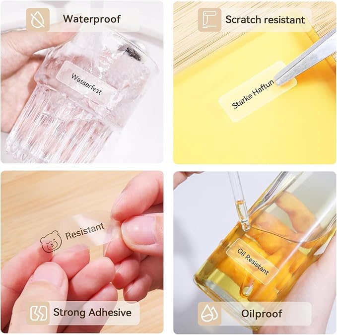 NIIMBOT Thermal Label Maker Paper 0.55"×1.18" Stickers Waterproof Tear-Resistant Self-Adhesive Replacement for D11/D110 Label Printer Office&Home 210 Labels/Roll (Transparent)