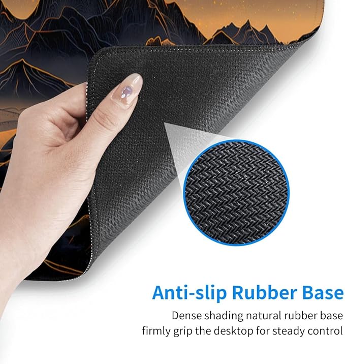 Desk Pad,Office Desk Mat 31.5"×11.8" Large Gaming Mouse Pad,Durable Extended Computer Mouse Pad,Waterproof Thick Big Mouse Pads with Non-Slip Rubber Base Office Black Gold Mountain Sunset