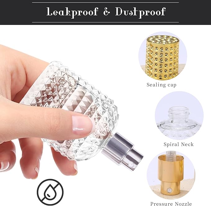 2 Pack Refillable Spray Perfume Bottles, 30ML Clear Thick Glass Empty Perfume Bottles, Perfume Atomizer Travel Cologne Sprayer Bottles
