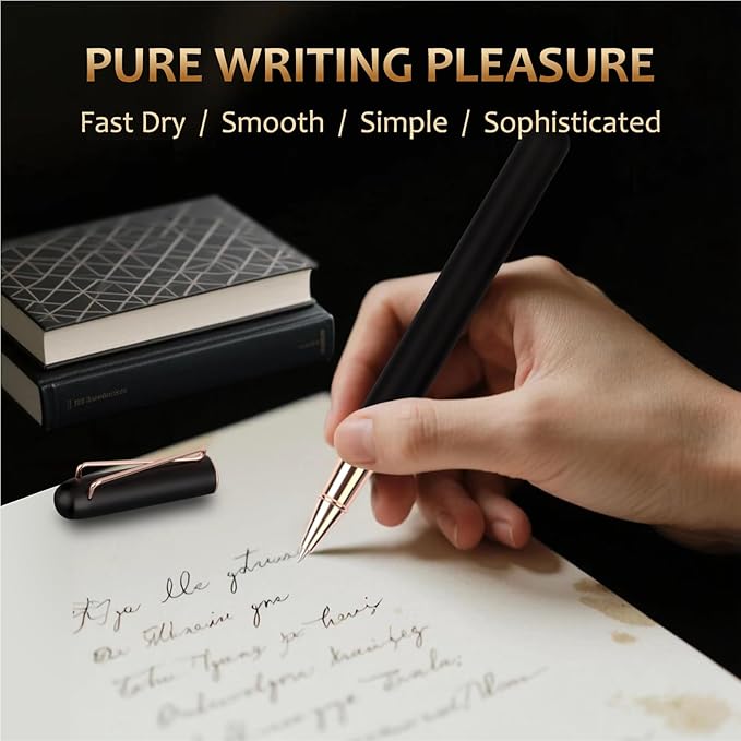 Luxury Rollerball Pen Gift - 2 Pack Roller Ball Pen for Men & Women, 0.5mm Medium Point Black Ink Fancy Office Gift Pen Set,Quick-Dry Smooth Writing Nice Metal Pen for Professionals, Journaling