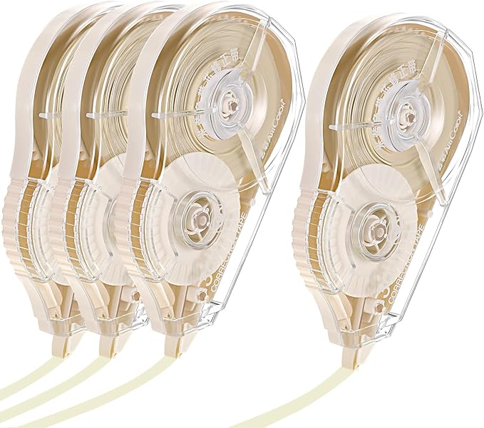 Zonon Correction Tape Cream Color Beige Corrective Tape Eraser 100 Feet Long for School Office Supplies Crafting, Note Taking, Journal, Case Color May Vary (4 Pieces)