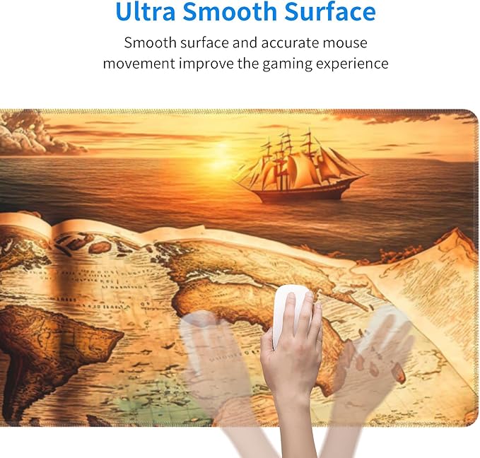 Antique World Map Extended Big Mouse Pad Large,XL Gaming Mouse Pad Desk Pad,31.5x11.8inch Long Computer Keyboard Mouse Mat Mousepad with 3mm Non-Slip Base for Home Office Work