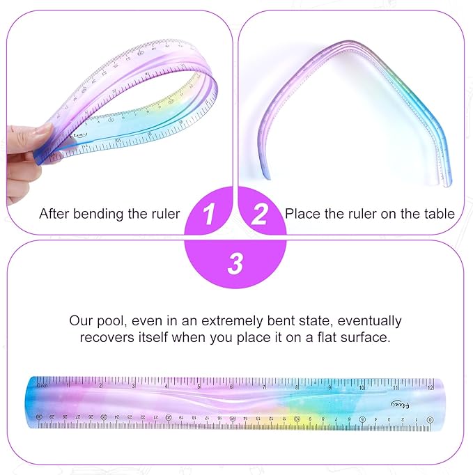 4 PCS Flexible Bendable Ruler Soft Plastic Gradient Colour Ruler with Centimeters and Inches Unbreakable for Classroom Homes Office Supplies,30cm 15cm Set