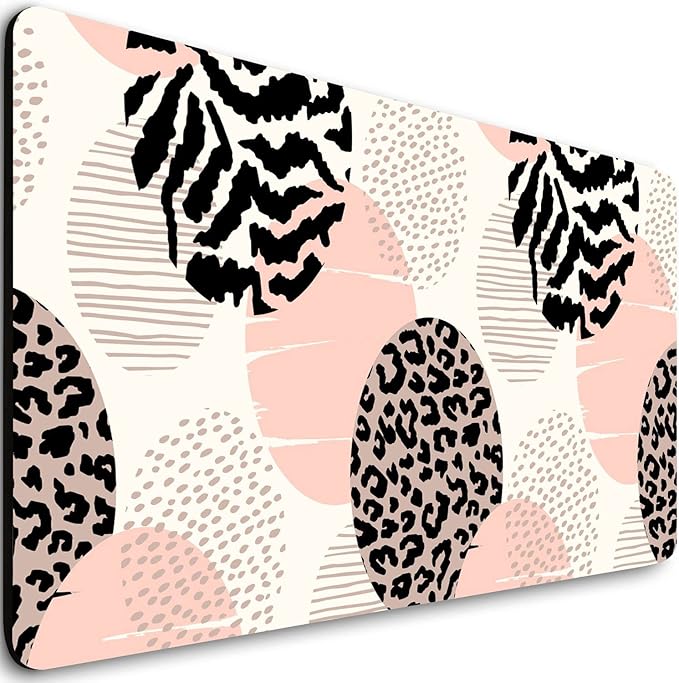 Extended Gaming Mouse Pad (31.5x11.8 in), Large Non-Slip Rubber Base Mousepad,Keyboard Mouse Mat Desk Pad for Work, Game, Office, Home -Animal Leopard Print Circles Rose Gold Pink Geometric