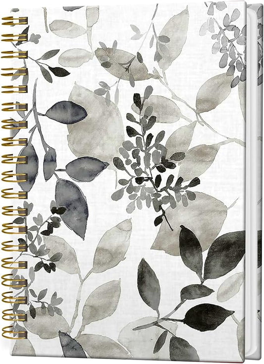 Spiral Notebook Journal for Women Men, A5 Hardcover Journal, 120 Pages Thick Paper, College Ruled Writing Notebook for School, Work & Office 8.3'' × 5.9''(Watercolor ink leaves)