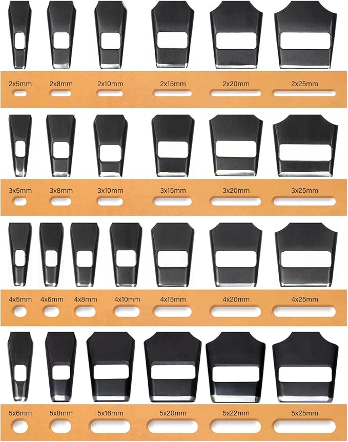 WUTA 5 Pcs Leather Belt Hole Puncher Oval Cutter Strap Watch Band Flat Punches Heavy Duty Oblong Tools for Leathercrafting (4 * 20+4 * 25+5 * 20+5 * 22+5 * 25)