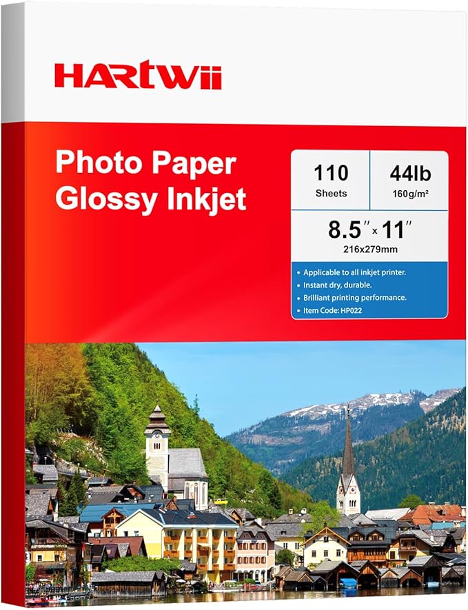 Glossy Thin Inkjet Paper 8.5x11 Inches, 110 Sheets, 160gsm Premium Photo Paper for Inkjet Printer with Dye Ink for Custom Chip Bag Party Favors