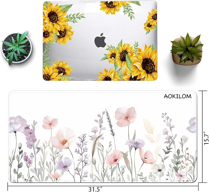 Floral Large Desk Mat 31.5 x 15.7 inch, Waterproof Extended Gaming Mousepad XXL, Aesthetic Flowers Desktop Mat, Non-Slip Laptop Pad, Computer Writing Mat for Home Office Accessories