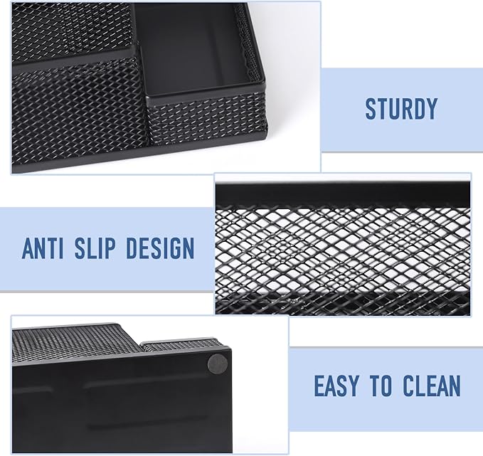 Ludato Desk Organizers Pen Holder for Desk, 4 Compartments Black Mesh Pen Holder Storage for Office Desk Accessories