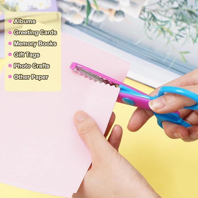 UCEC Craft Scissors Decorative Edge, ABS Resin Scrapbook Scissors with 8 Pattern, Safe for Kids, Smoothly Cutting, Set of 8, Funny&Colorful