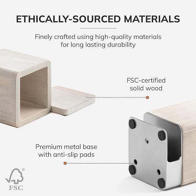 Anji Mountain Mango Wood Pen Holder with 2 Coasters, Stained Wood & Powder Coated Metal Pen Holder, Sustainable Room Decor Desk Organizer, Stylish Designer Pencil Case for Office Supplies