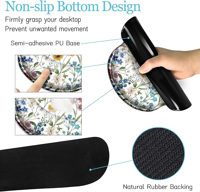 Floral Mouse Pad Set Large Desk Mat for Desktop, Ergonomic Mouse Pad with Gel Wrist Rest for Gaming, Computer Keyboard Mat Wrist Support Cup Coaster Set, Women Office Desk Accessories Decor