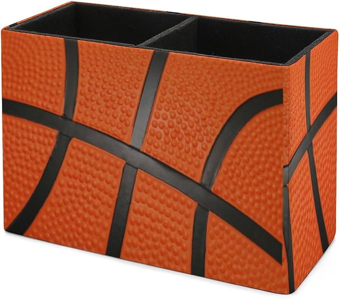 Pen Holder, Pencil Holder for Desk Organizer, Sport Ball Basketball PU Leather Pencil Cups Desktop Stationery Storage Makeup Brush Holder Pen Organizer for Office Home