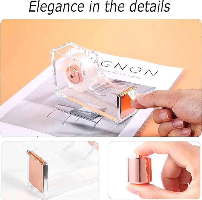 Desk Organizers and Accessories 7Pcs Set with 360-Degree Rotating Pen Holder, Acrylic Stapler, Tape Holder, Staple Remover, Binder/Paper Clips Kit, Scissor and 1 Box of Staples (White and Pink)