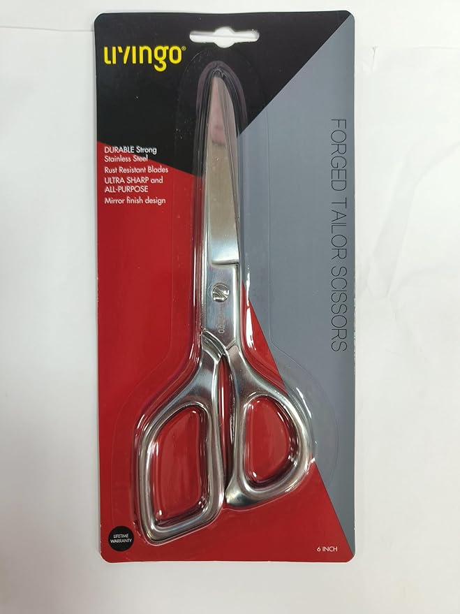 LIVINGO Small Fabric Sewing Scissors - 6" Professional Tailor Stainless Steel Ultra Sharp Metal Forged Shears, Crafting Scissors for Cloth Felt Canvas, Multipurpose for Dressmakers