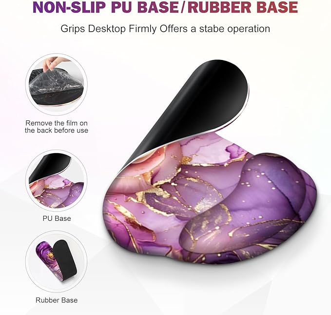 Gaming Mouse Pad, Large Desk Mat, Cute Desk Pad Protector, 4in1 XXL Mousepad + Keyboard Wrist Rest+Mouse Wrist Rest+Coaster Set with Ergonomic Desk Pad for Home Office PC, Marble Rose Purple Flowers