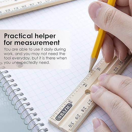BAZIC Wooden Ruler 12" (30cm), Singel Metal Edge, Inches Centimeter Metric Measuring Drafting Rulers, 288-Packs
