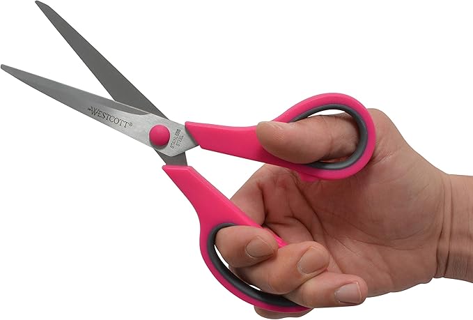 Westcott 8" Straight Stainless Steel Soft Handle Scissors, Assorted Colors, Pack of 3