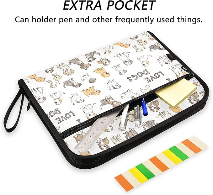 Gredecor Adorable Dogs and Bone Expanding File Folder 13 Pockets Puppy Aniamals Expandable Filing Folders Accordion Document Files Organizer for A4 Letter Size Paper
