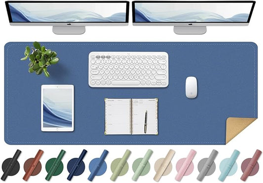 Large PU Leather Desk Pad Protector, Non-Slip Computer Mat, 55'' x 17'' Office Mat for Home & Office, Laptop Blotter Pad for Mouse and Keyboard, Lake Blue