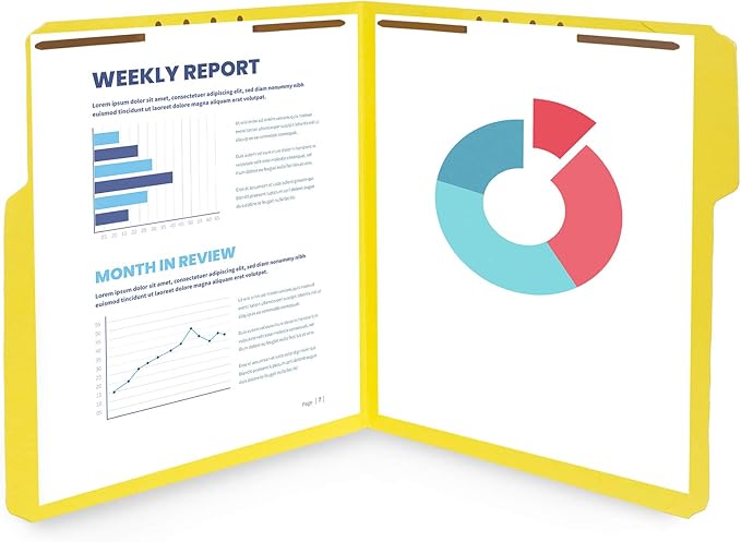 50 Fastener File Folders, File Folders with Fastener 1/3 Cut Reinforced Tab, Durable 2 Prongs for Medical Files, Law Client Files, or Office Reports, Letter Size, Assorted Colors, 50 Pack