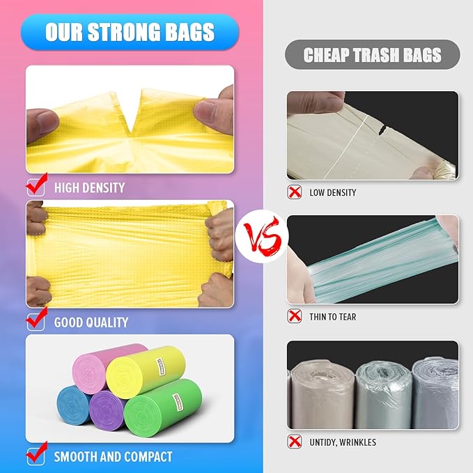 6 Gallon Trash Bags Colored 0.94 Mil Thick - 150 Count Medium Garbage Bags for Bathroom, 22 Liter Plastic Wastebasket Liners for Home Office Kitchen