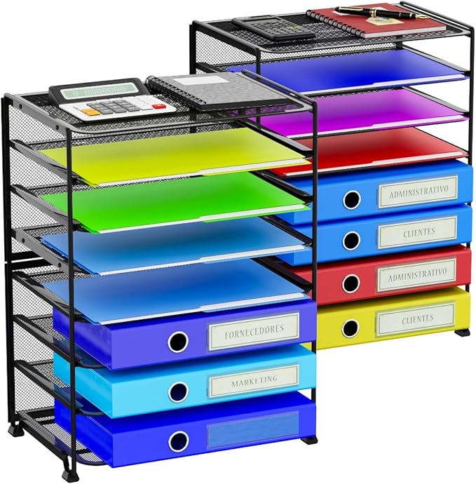 Simple Trending 2 Pack 8 Tier Letter Tray Paper - Mesh Desk File Organizer for Office School Desktop, Black