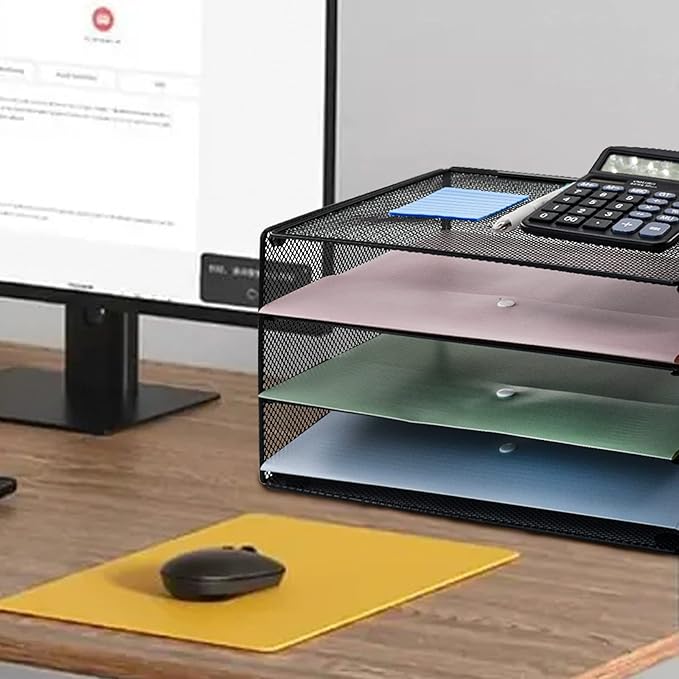 VANRA 3 Tier Letter Tray Paper Organizer Metal Mesh Desktop Document File Organizer with Sliding Tray for Office and Study