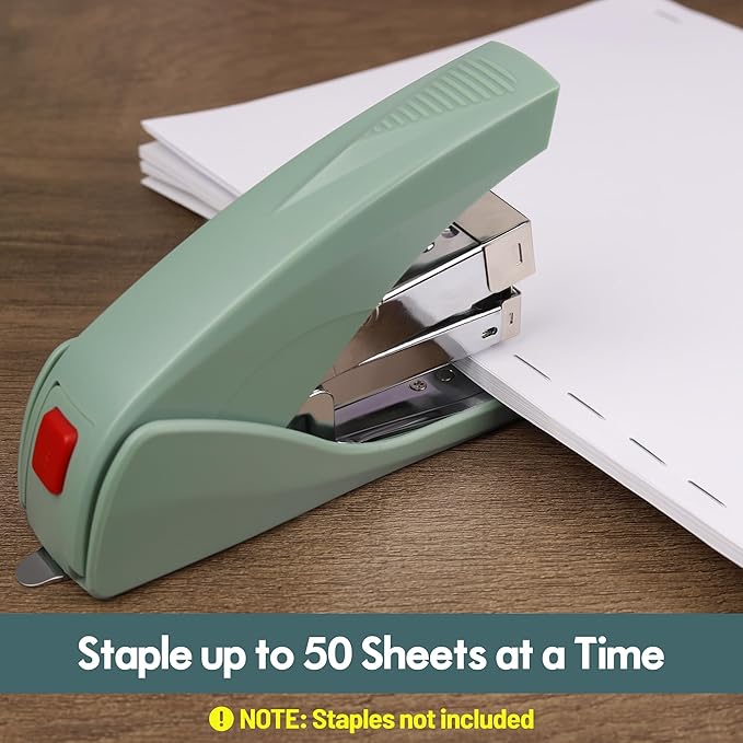 AFMAT ES10 Effortless Stapler for Desk, 50 Sheet Capacity, Low Force, Built-in Staple Remover, One Finger Touch Stapling Desktop Stapler, Portable & Space Save Size, Good for Home & Office, Green