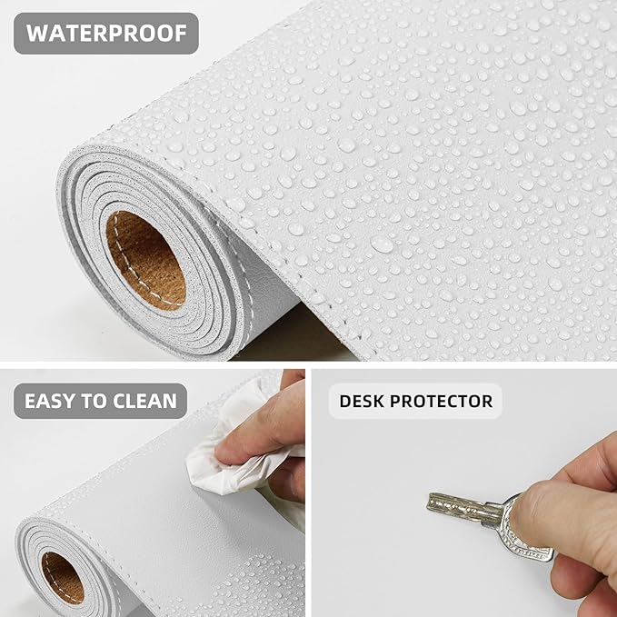 AFIING Dual-Sided Desk Pad, Natural Cork & PU Leather Mouse pad for Office and Home Work, Desk Protector Non-Slip, Waterproof, Easy Clean (Ivory White, 23.6" x 13.7")