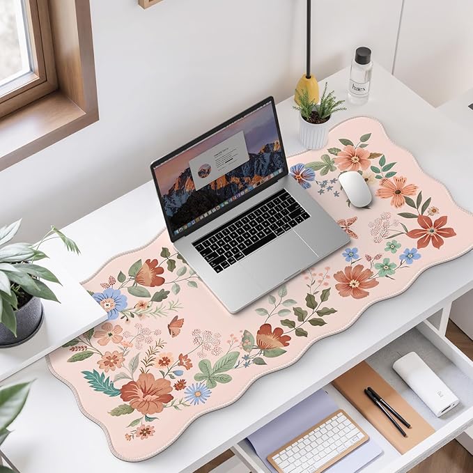 HAOCOO Desk Matt for Desktop, Desk Mat for Keyboard and Mouse, Non-Slip & Waterproof Cute Desk Mat, Large Keyboard Mats for Desk, Edge Stitched XXL Desk Mouse Pad for Office (Light Pink)