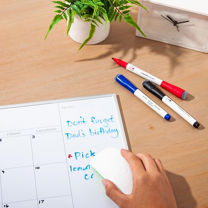 U Brands Magnetic Whiteboard Eraser, 4.5" x 2.25" x 1", Dry Erase Felt Eraser, White and Green, Lightweight Modern Design