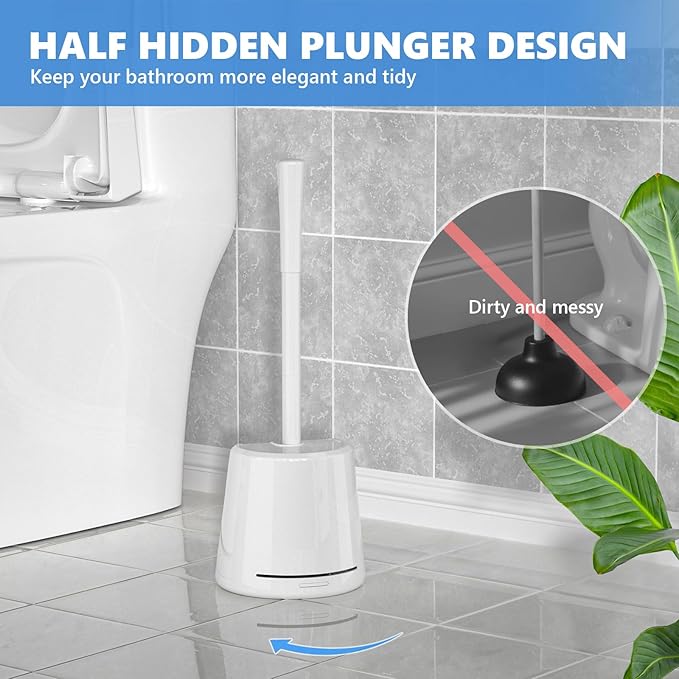 Toilet Plunger with Holder, 2 Pack Plungers for Bathroom Heavy Duty for 5.7-inch Toilet Drain, Toilet Plunger and Holder Combo for Bathroom Cleaning(White)